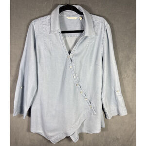 Soft Surrounding‎ Asymmetrical Washed Blue Tencel Tunic Top Women's Sz Large